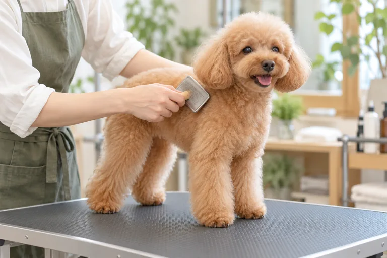 ブラシでお手入れされる犬のイメージ